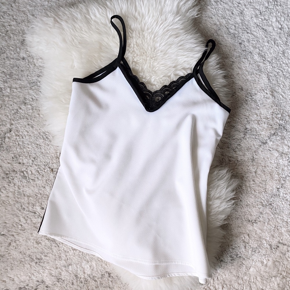 White + Black Lace Trim Cami